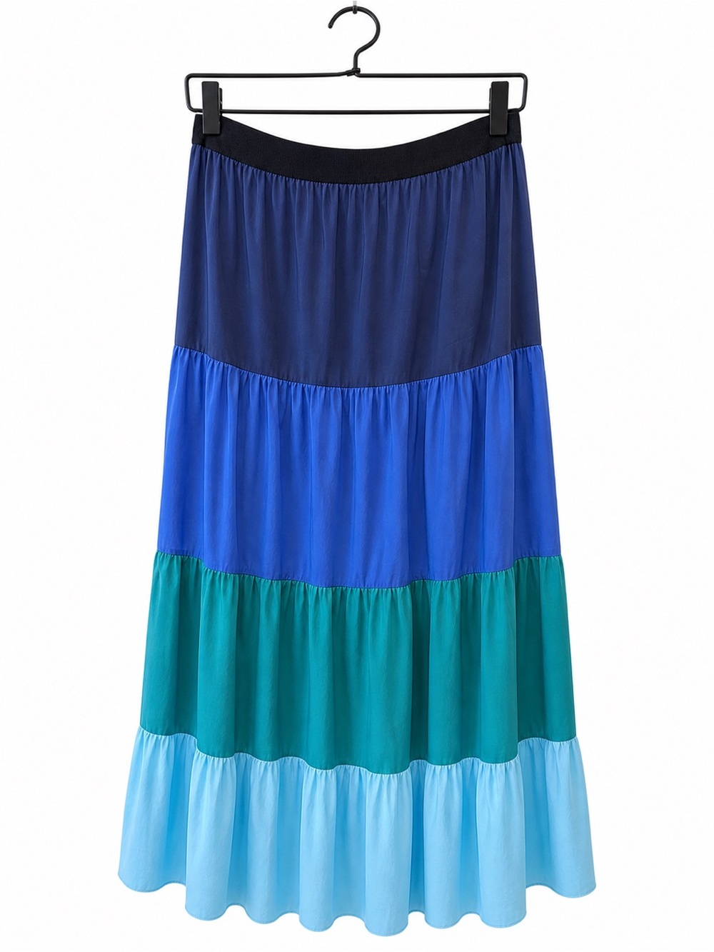 Johnny Was Tiered Maxi Skirt in Navy, Royal Blue, Teal & Light Blue